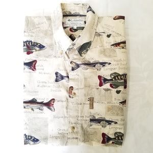 Columbia Button Down Camp Fish Shirt Mens Large